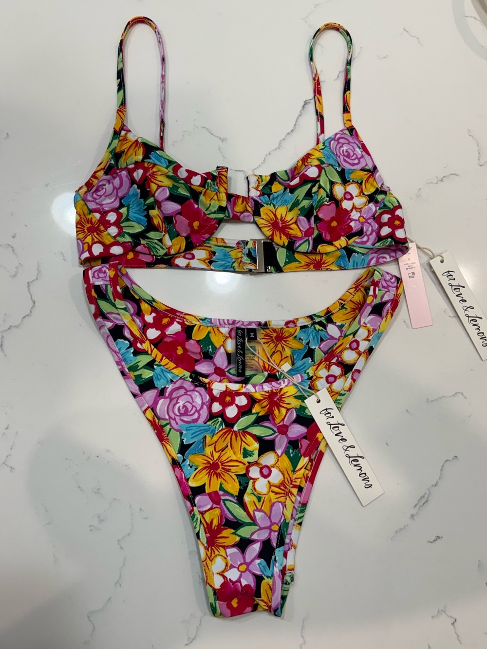 NWT S Top/M Bottom For Love & Lemons Multicolor Floral Bikini